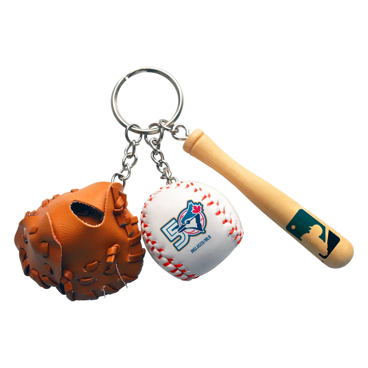 Toronto Blue Jays MLB TSV 50th Season Bat, Ball & Glove Keychain product image 1, provided for visual reference and product