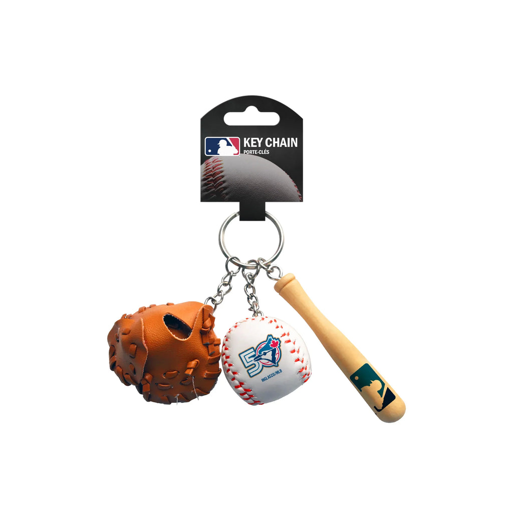Toronto Blue Jays MLB TSV 50th Season Bat, Ball & Glove Keychain product image 2, provided for visual reference and product