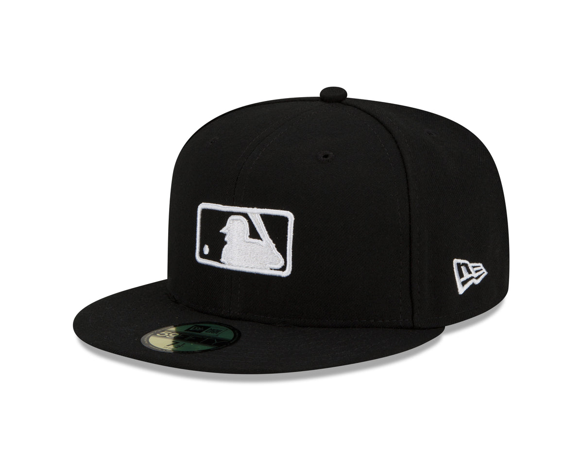 MLB Batterman Logo New Era Men Black White 59Fifty Leather Sweatband Fitted Hat product image 1, provided for visual
