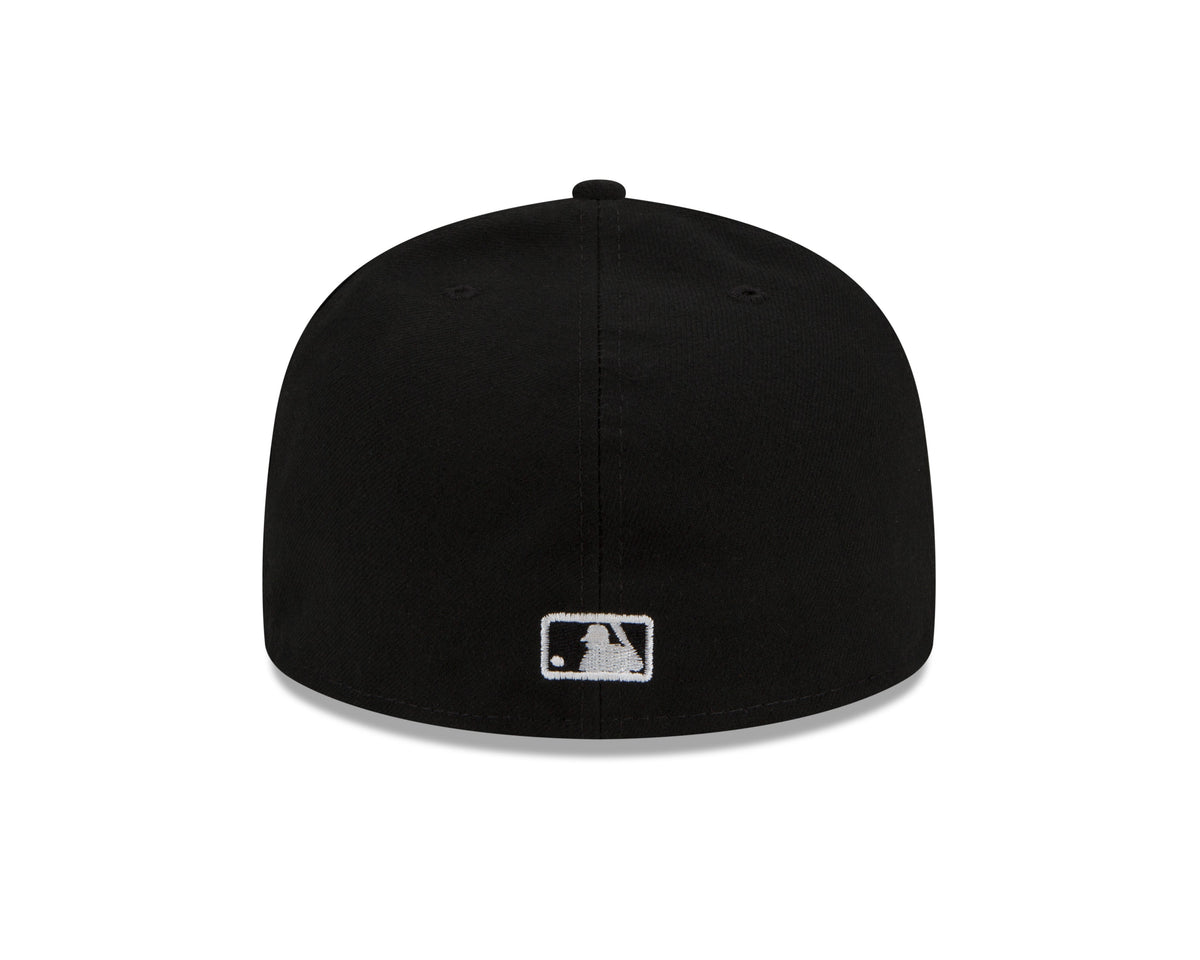 MLB Batterman Logo New Era Men Black White 59Fifty Leather Sweatband Fitted Hat product image 4, provided for visual