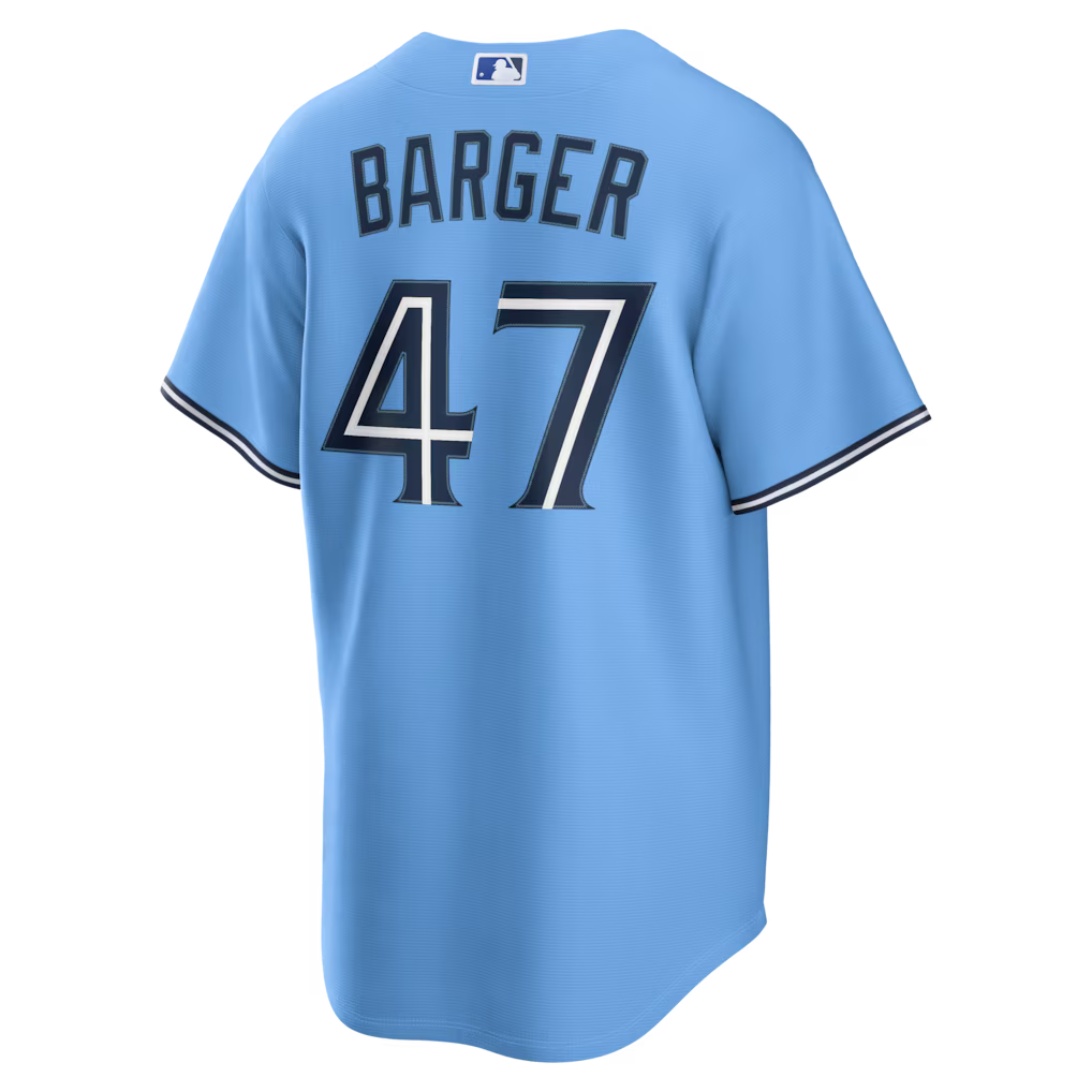 Addison Barger Toronto Blue Jays MLB Nike Men Powder Blue Pro-Stitched Replica Jersey product image 1, provided for visual
