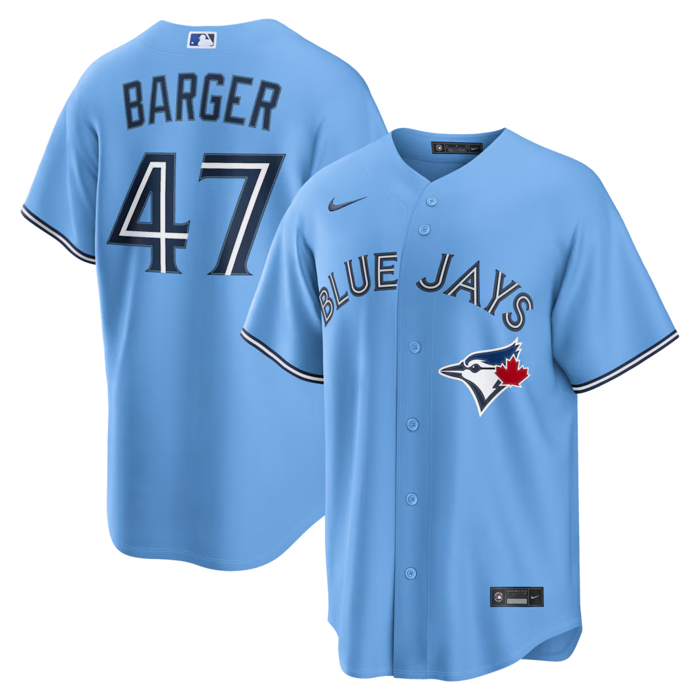 Addison Barger Toronto Blue Jays MLB Nike Men Powder Blue Pro-Stitched Replica Jersey product image 3, provided for visual