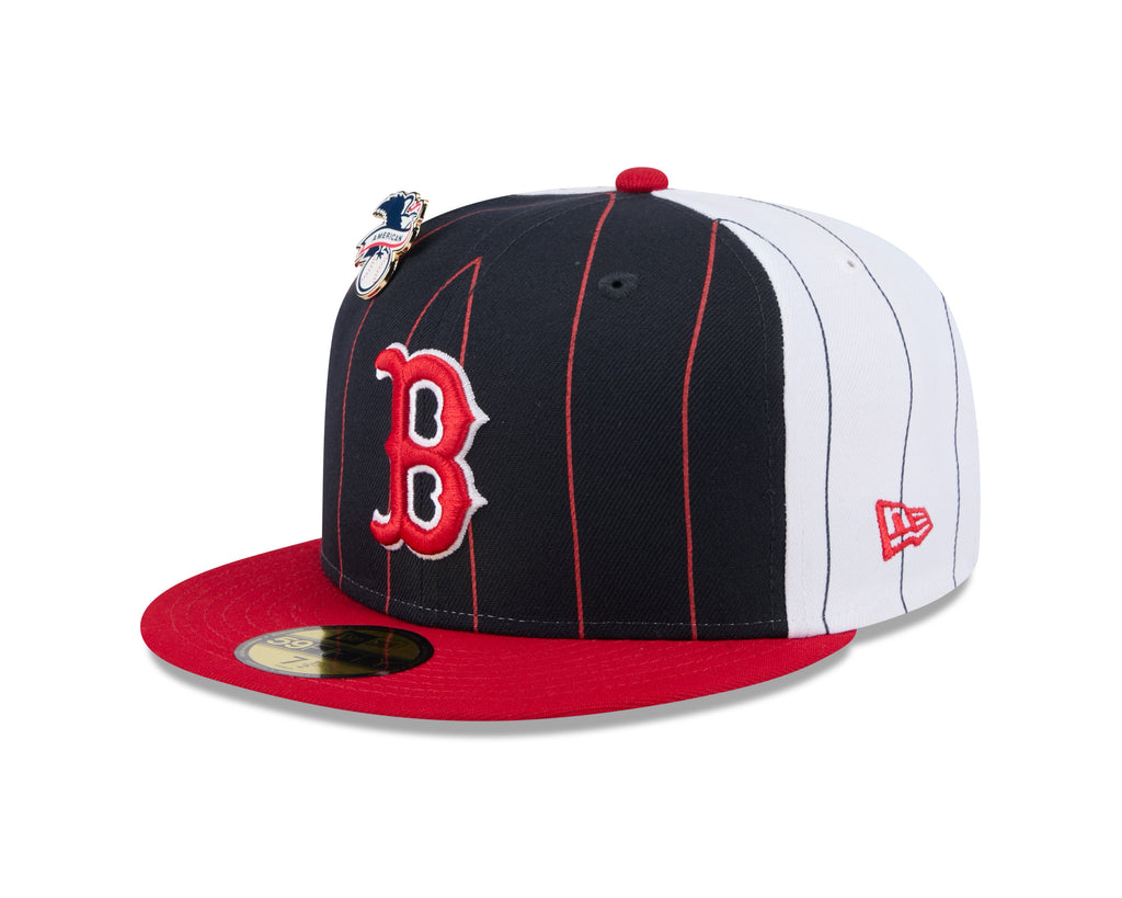 Boston Red Sox MLB New Era Men Navy 59Fifty Two Tone Pinstripe Fitted Hat product image 3, provided for visual reference and