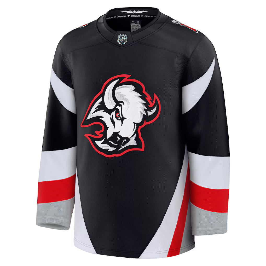 Buffalo Sabres NHL Fanatics Branded Men Black Alternate Premium Jersey product image 1, provided for visual reference and