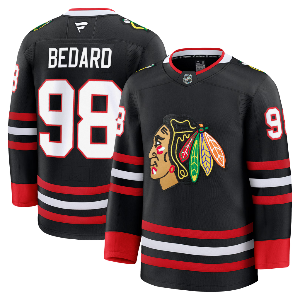 Connor Bedard Chicago Blackhawks NHL Fanatics Branded Men Black Alternate Premium Pro-Stitched Jersey product image 2,