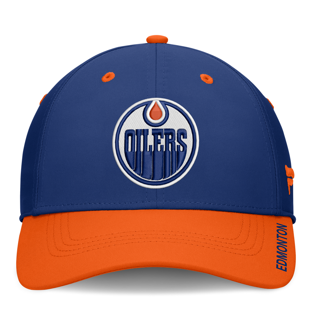 Edmonton Oilers NHL Fanatics Branded Men Royal Blue/Orange Authentic Pro Rink Stretch Fit Hat product image 3, provided for