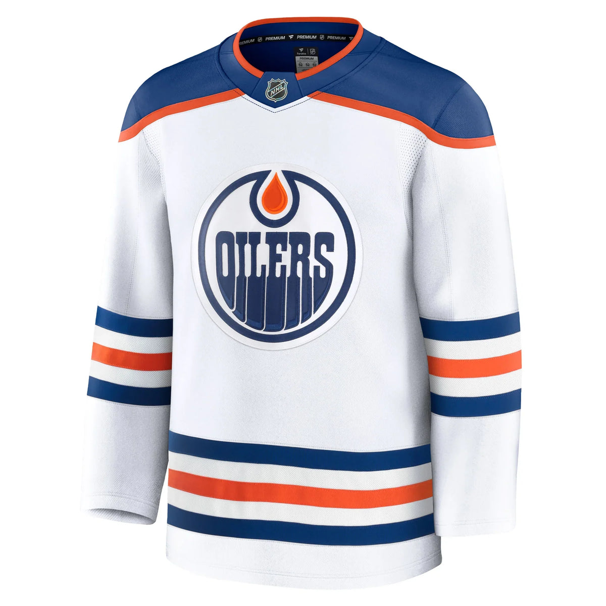 Edmonton Oilers NHL Fanatics Branded Men White Premium Jersey product image 1, provided for visual reference and product