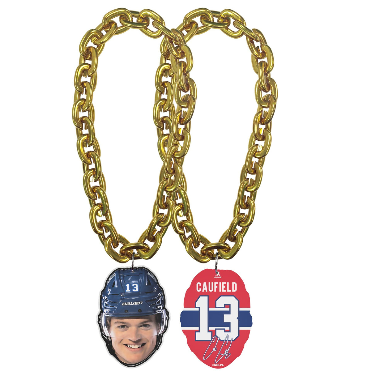 Cole Caufield #13 Montreal Canadiens NHL FanFave FaceChain Gold Necklace product image 1, provided for visual reference and