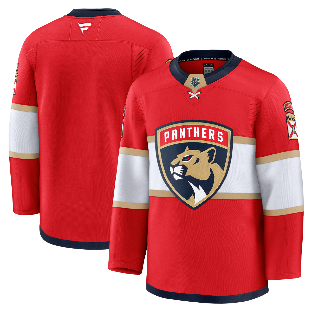 Florida Panthers NHL Fanatics Branded Men Red Premium Jersey product image 3, provided for visual reference and product