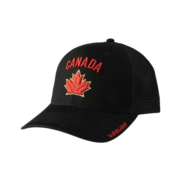 Hockey Canada IIHF Bauer Men Black One Leaf Mesh Snapback product image 1, provided for visual reference and product detail