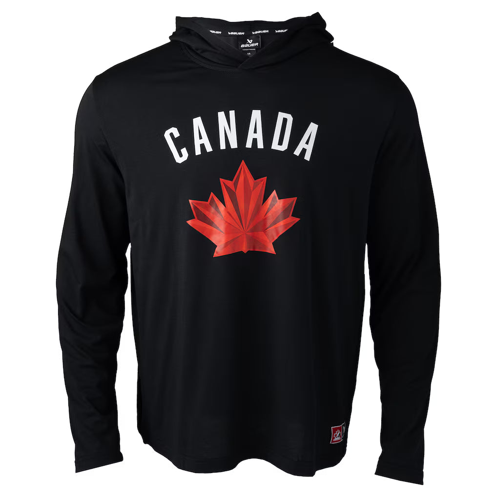 Hockey Canada IIHF Bauer Men Black Performance Lightweight Pullover Hoodie product image 1, provided for visual reference