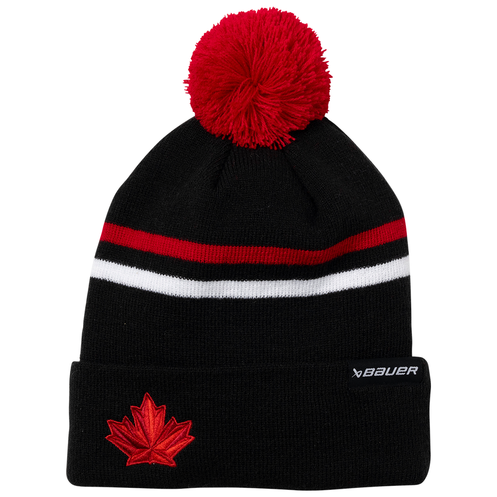 Hockey Canada IIHF Bauer Men Black Striped Cuff Pom Knit product image 1, provided for visual reference and product detail