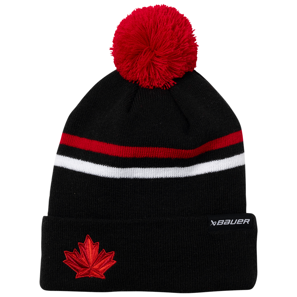 Hockey Canada IIHF Bauer Men Black Striped Cuff Pom Knit product image 1, provided for visual reference and product detail