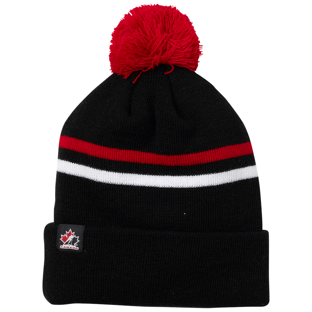 Hockey Canada IIHF Bauer Men Black Striped Cuff Pom Knit product image 2, provided for visual reference and product detail