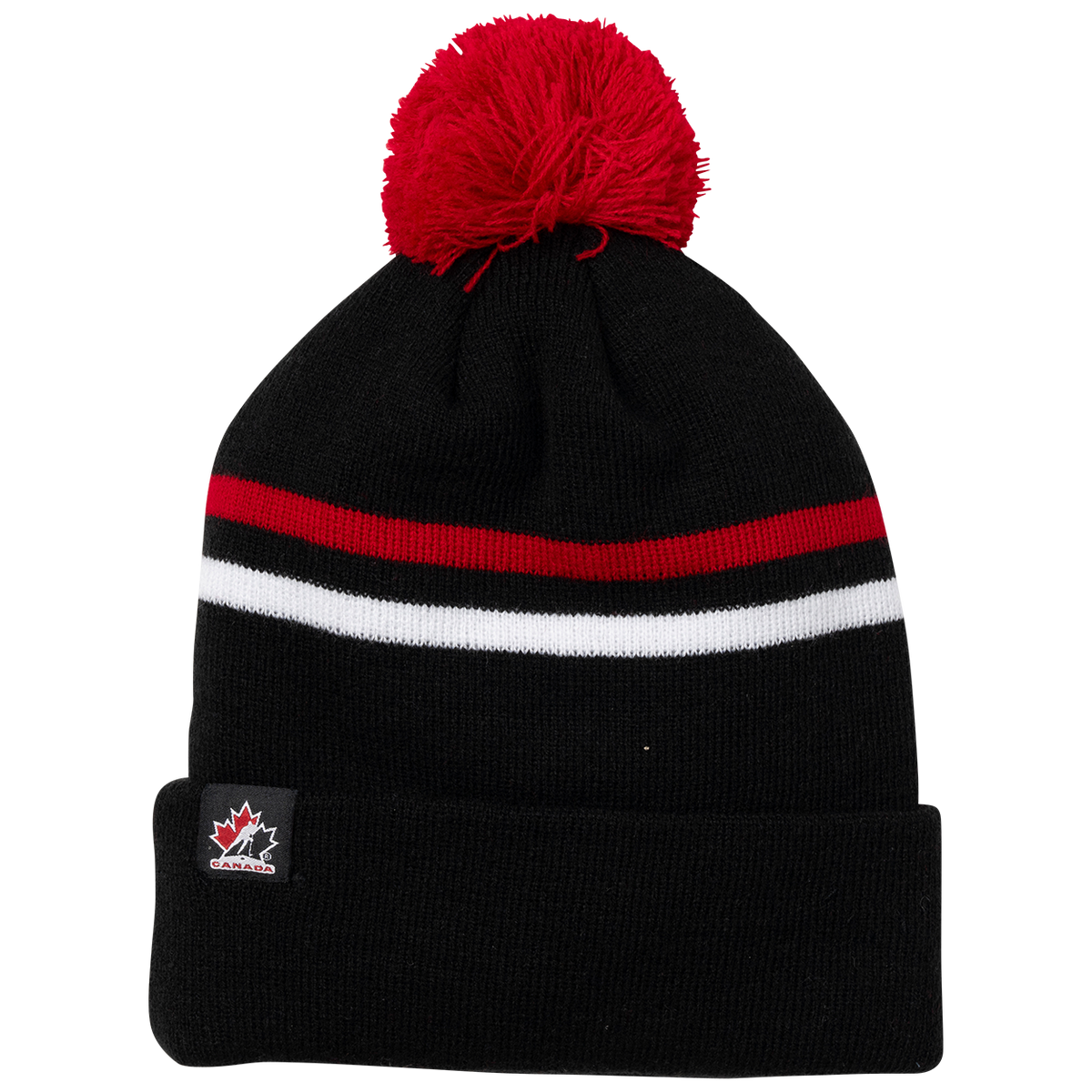 Hockey Canada IIHF Bauer Men Black Striped Cuff Pom Knit product image 2, provided for visual reference and product detail