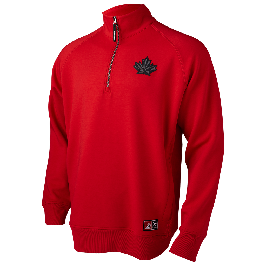 Hockey Canada IIHF Bauer Men Red Performance 1/4 Zip Long-sleeve Shirt product image 3, provided for visual reference and