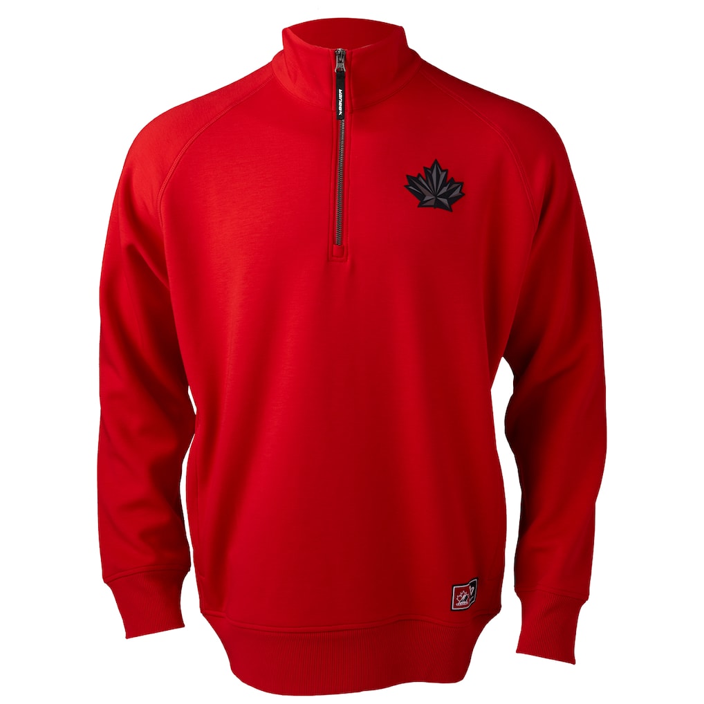 Hockey Canada IIHF Bauer Men Red Performance 1/4 Zip Long-sleeve Shirt product image 1, provided for visual reference and
