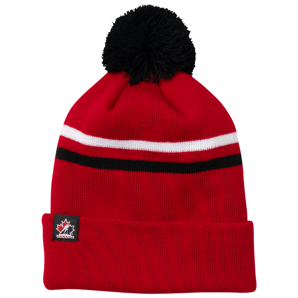 Hockey Canada IIHF Bauer Men Red Striped Cuff Pom Knit product image 2, provided for visual reference and product detail