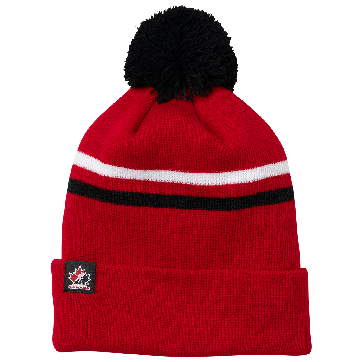 Hockey Canada IIHF Bauer Men Red Striped Cuff Pom Knit product image 2, provided for visual reference and product detail
