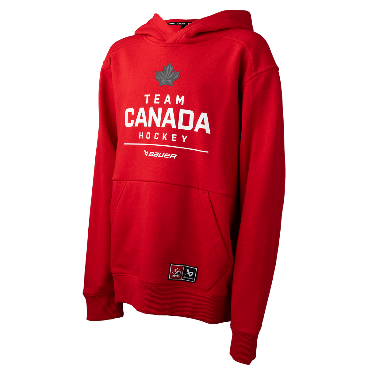 Hockey Canada IIHF Bauer Youth Red Stacked Pullover Hoodie product image 3, provided for visual reference and product detail
