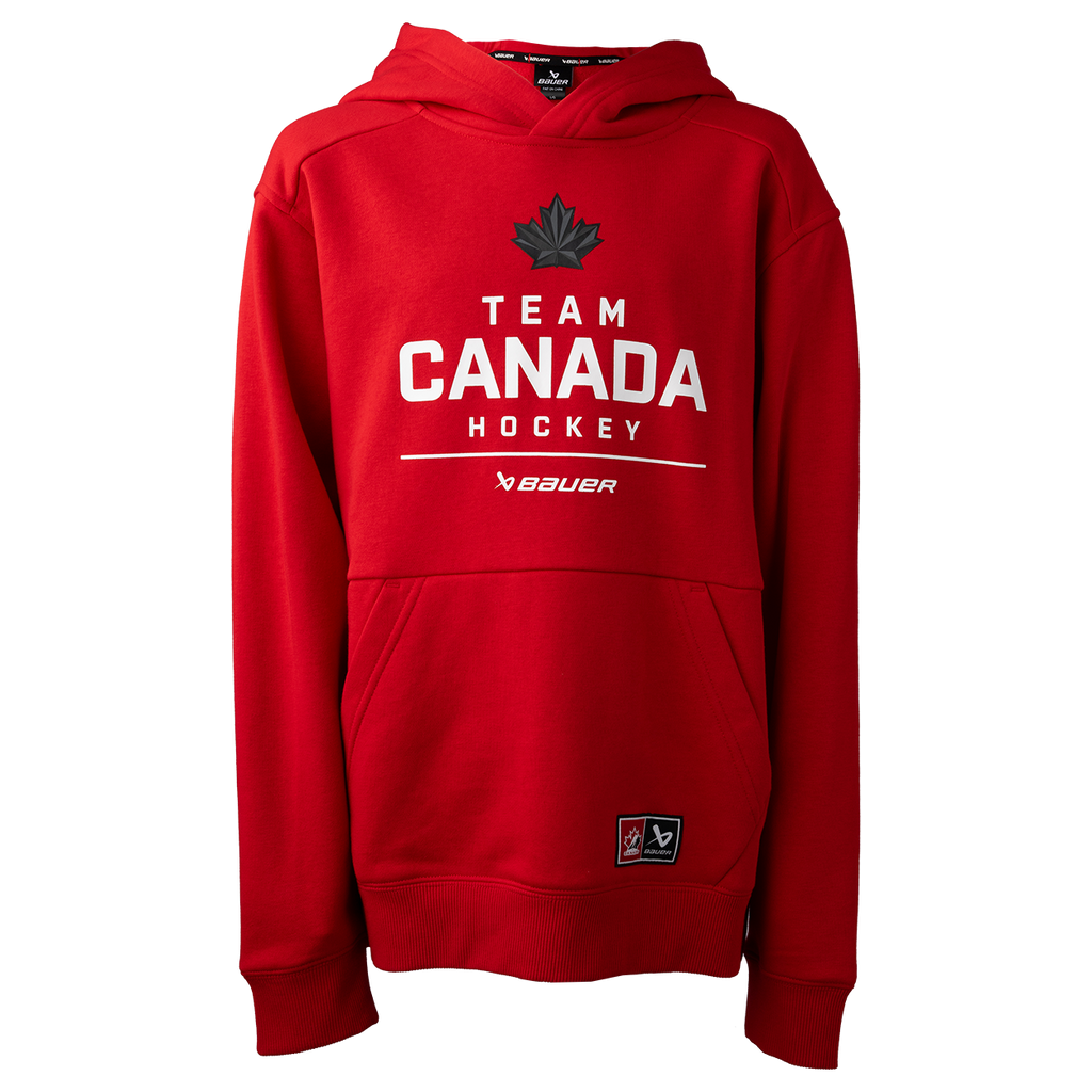 Hockey Canada IIHF Bauer Youth Red Stacked Pullover Hoodie product image 1, provided for visual reference and product detail