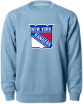 New York Rangers NHL Bulletin Men Light Blue Twill Logo Express Crew Sweater product image 1, provided for visual reference