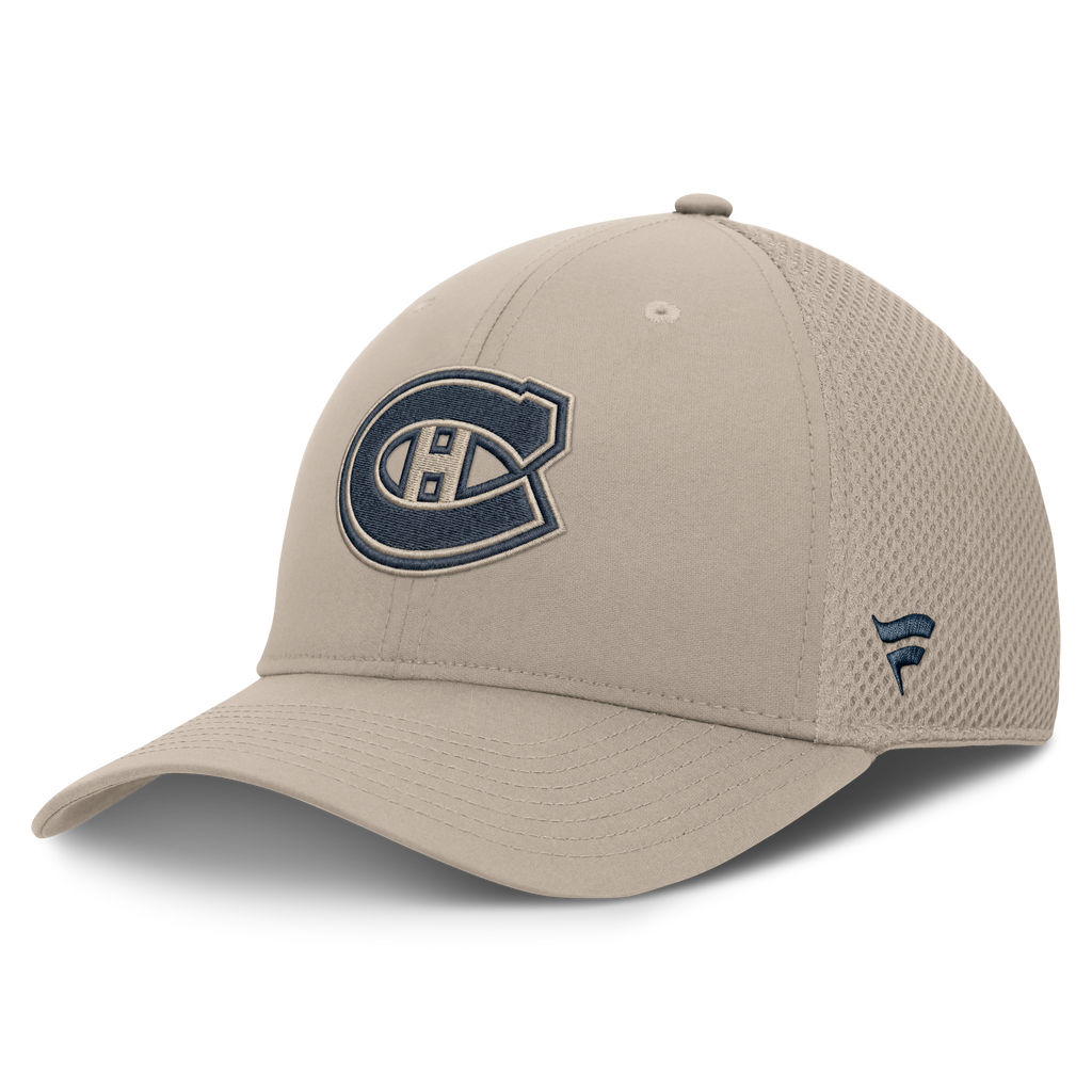 Montreal Canadiens NHL Fanatics Branded Men Beige Authentic Pro Road Stretch Meshback Hat product image 1, provided for