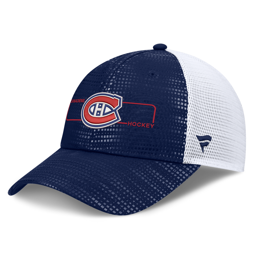 Montreal Canadiens NHL Fanatics Branded Men Navy Authentic Pro Rink Boxed Logo Trucker Snapback product image 1, provided