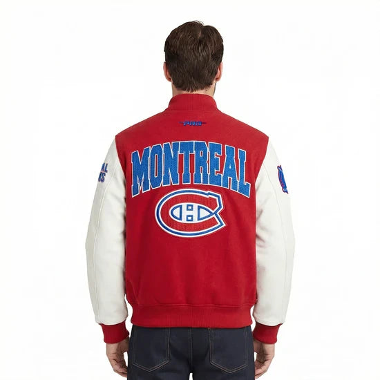 Montreal Canadiens NHL Pro Standard Men Red/White City Arch Wool Varsity Jacket product image 5, provided for visual