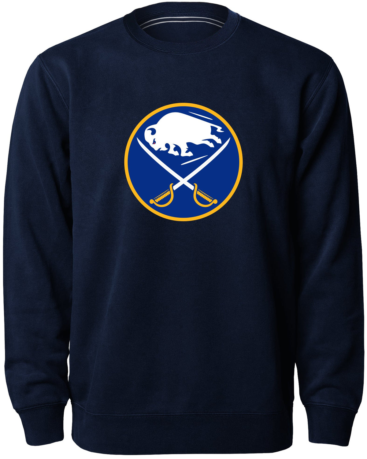 Buffalo Sabres NHL Bulletin Men Navy Twill Logo Express Crew Sweater product image 1, provided for visual reference and