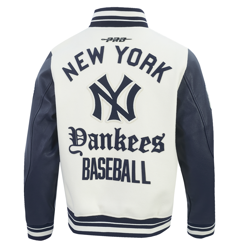 New York Yankees MLB Pro Standard Men Eggshell/Navy Modern Originals Rib Wool Varsity Jacket product image 2, provided for