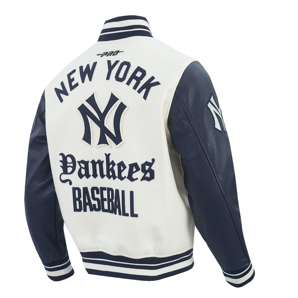 New York Yankees MLB Pro Standard Men Eggshell/Navy Modern Originals Rib Wool Varsity Jacket product image 4, provided for