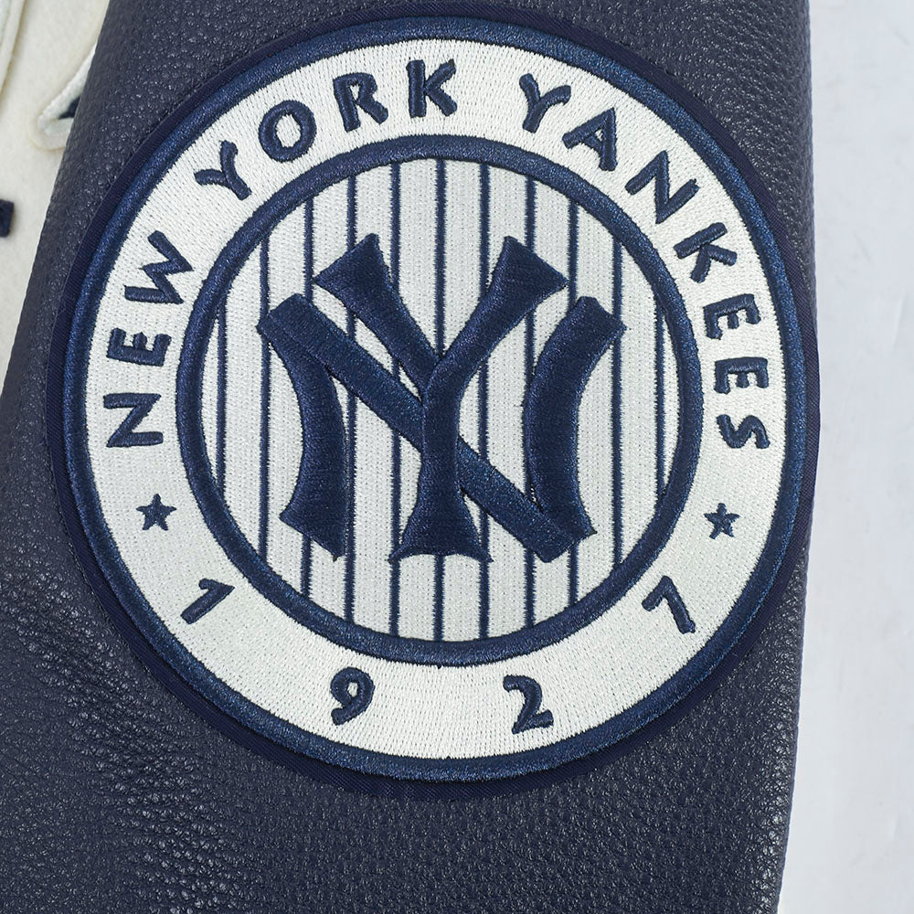 New York Yankees MLB Pro Standard Men Eggshell/Navy Modern Originals Rib Wool Varsity Jacket product image 11, provided for