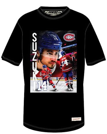Nick Suzuki Montreal Canadiens NHL Mitchell & Ness Men Black Bootleg T-Shirt product image 1, provided for visual reference