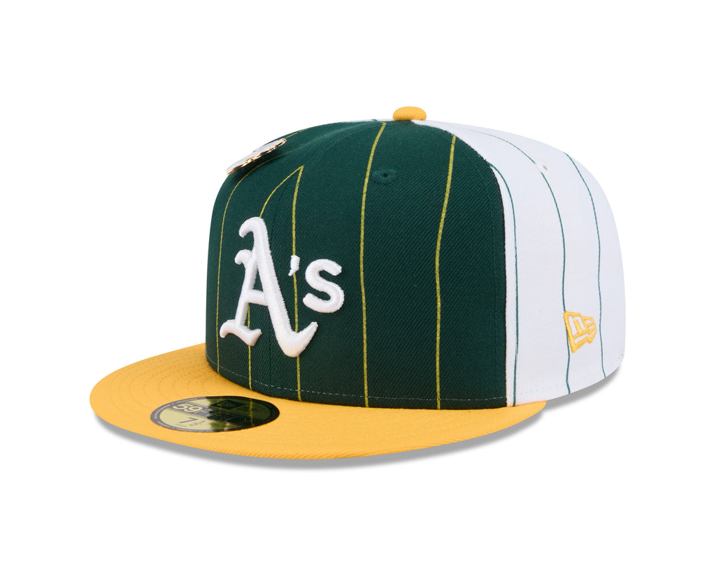 Oakland Athletics MLB New Era Men Green 59Fifty Two Tone Pinstripe Fitted Hat product image 4, provided for visual reference
