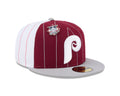 Philadelphia Phillies MLB New Era Men Burgundy 59Fifty Two Tone Pinstripe Fitted Hat product image 1, provided for visual