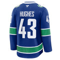 Quinn Hughes Vancouver Canucks NHL Fanatics Branded Men Royal Blue Premium Jersey product image 1, provided for visual