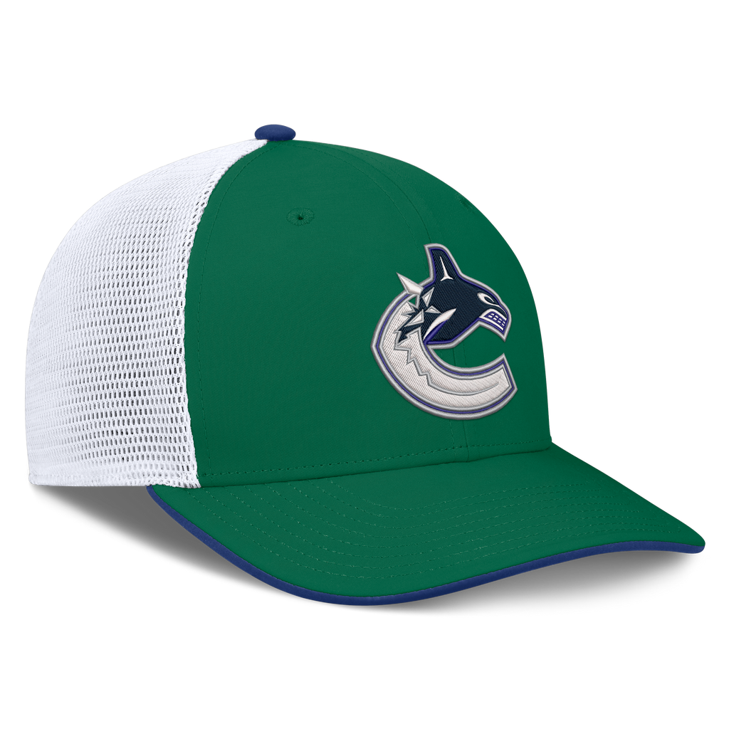 Vancouver Canucks NHL Fanatics Branded Men Green/White Authentic Pro Rink Trucker Snapback product image 4, provided for