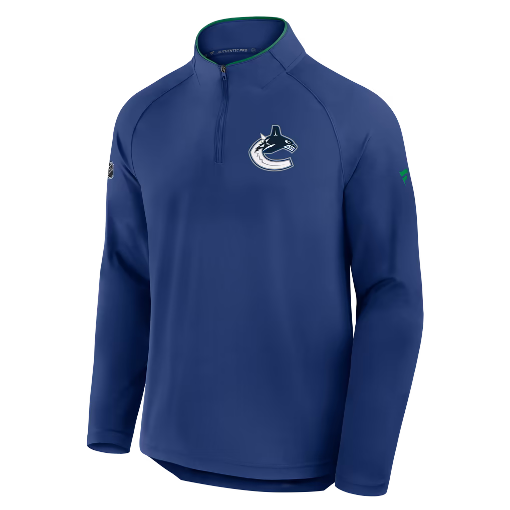 Vancouver Canucks NHL Fanatics Branded Men Royal Blue Authentic Pro Rink Training 1/4 Zip Long-sleeve Shirt product image 1,