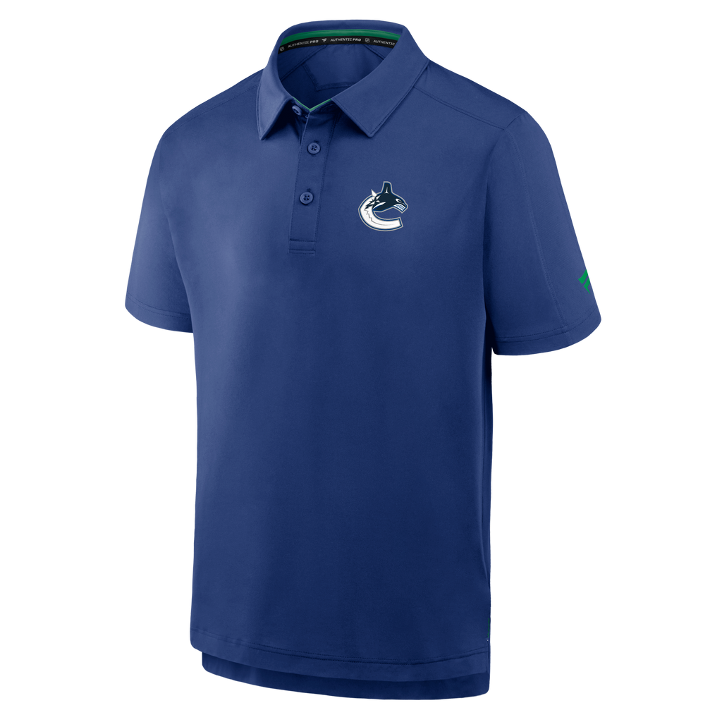Vancouver Canucks NHL Fanatics Branded Men Royal Blue Authentic Pro Polo T-Shirt product image 1, provided for visual