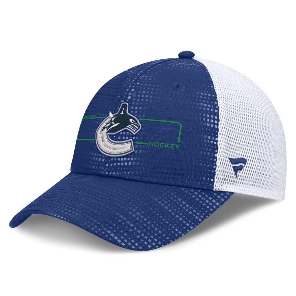 Vancouver Canucks NHL Fanatics Branded Men Royal Blue Authentic Pro Rink Boxed Logo Trucker Snapback product image 1,