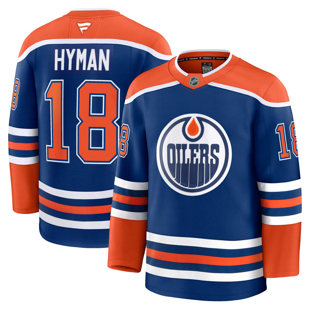Zach Hyman Edmonton Oilers NHL Fanatics Branded Men Royal Blue Premium Jersey product image 3, provided for visual reference