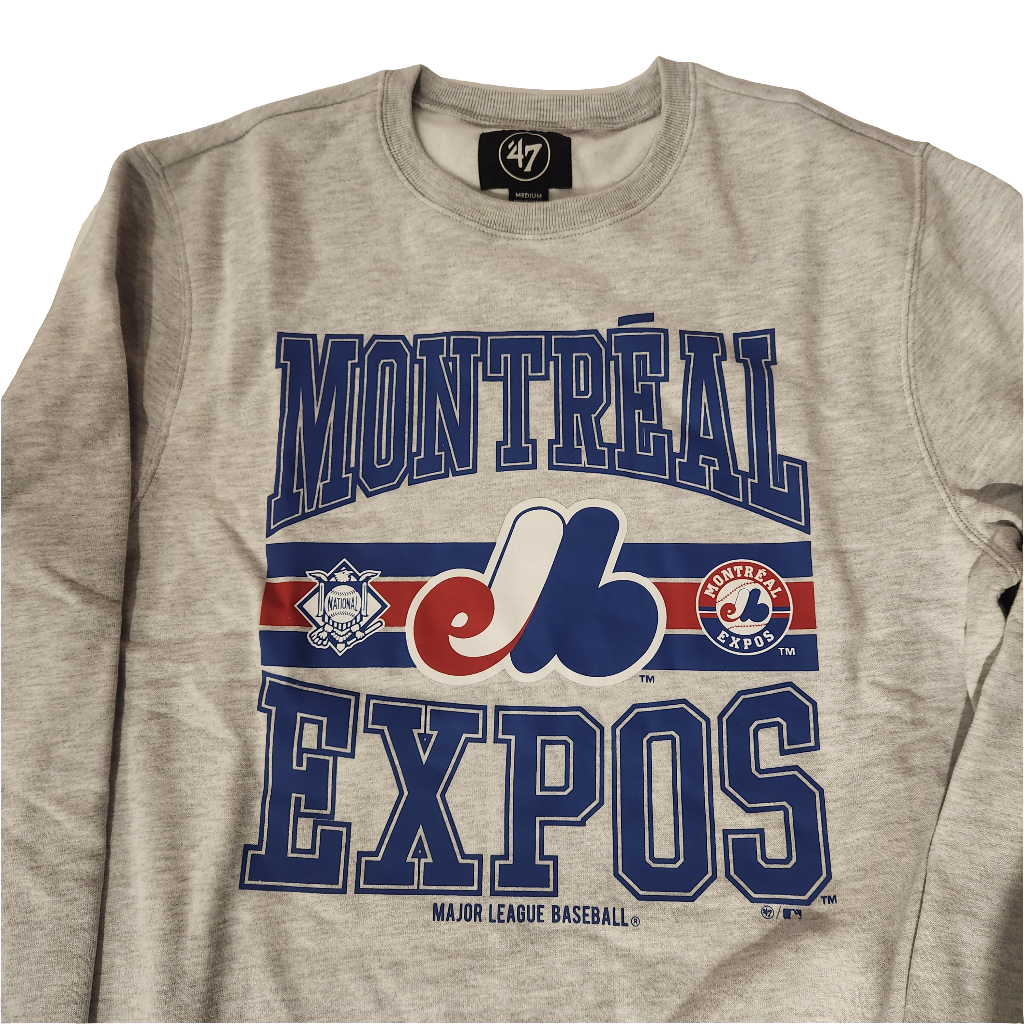Montreal Expos MLB 47 Brand Men Grey Headline Crew Sweater product image 1, provided for visual reference and product detail