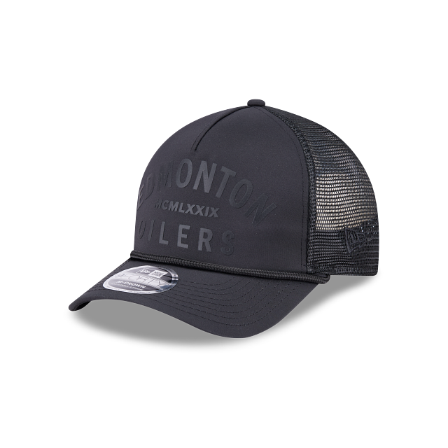 Edmonton Oilers NHL New Era Men Black 9FORTY M-Crown A-Frame Minimalist Trucker Hat product image 3, provided for visual