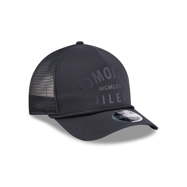 Edmonton Oilers NHL New Era Men Black 9FORTY M-Crown A-Frame Minimalist Trucker Hat product image 1, provided for visual