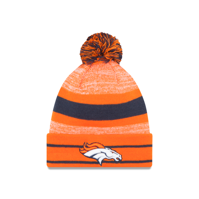 Denver Broncos NFL New Era Men Orange Cuff Pom Knit Hat product image 1, provided for visual reference and product detail