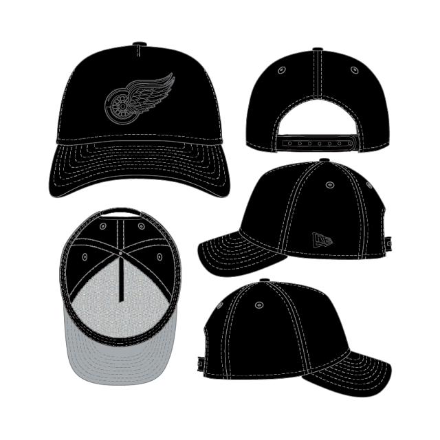 Detroit Red Wings NHL New Era Men Black on Black 9Forty A-Frame Snapback Hat product image 1, provided for visual reference