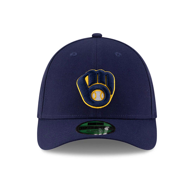 Milwaukee Brewers MLB New Era Men Navy 39Thirty M-Crown Player Replica Stretch Fit Hat product image 4, provided for visual