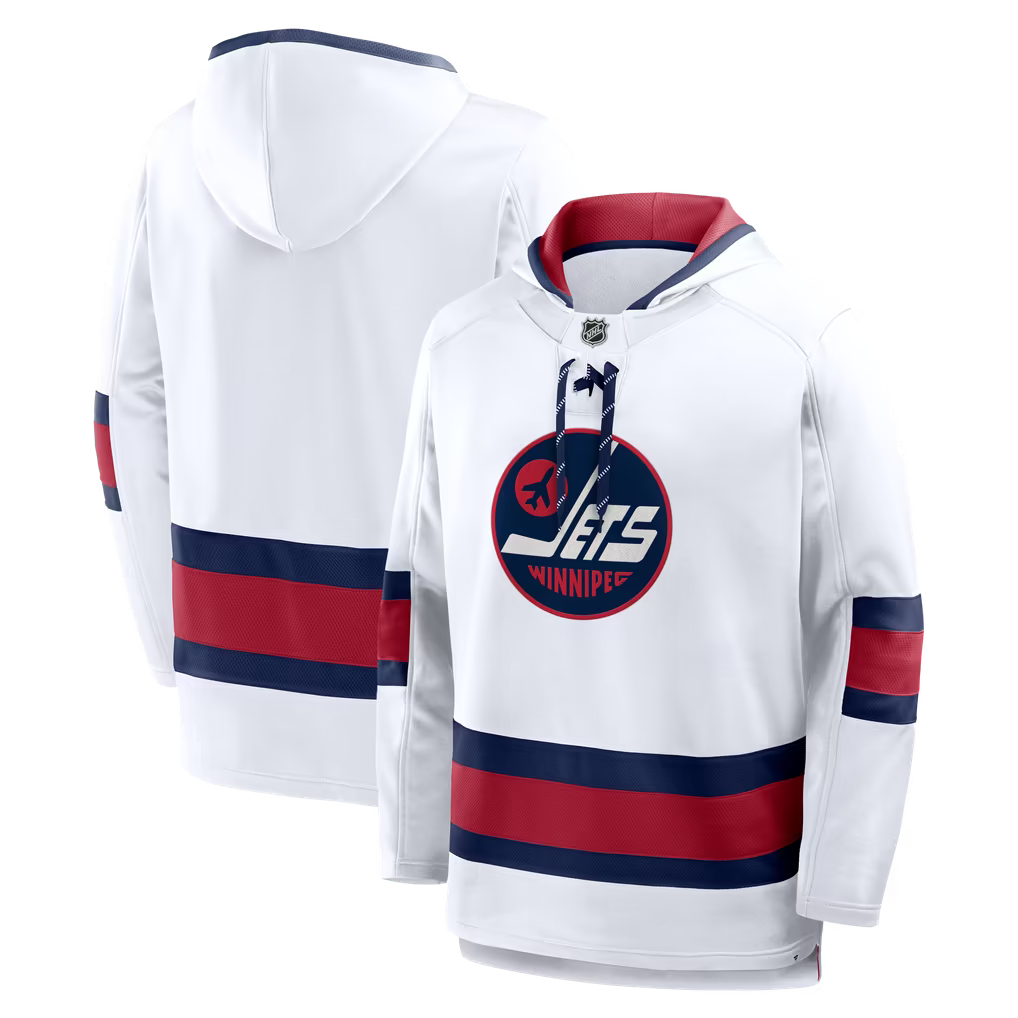 Winnipeg Jets NHL Fanatics Branded Men White 2026 Heritage Classic Lace Fleece Hoodie product image 3, provided for visual