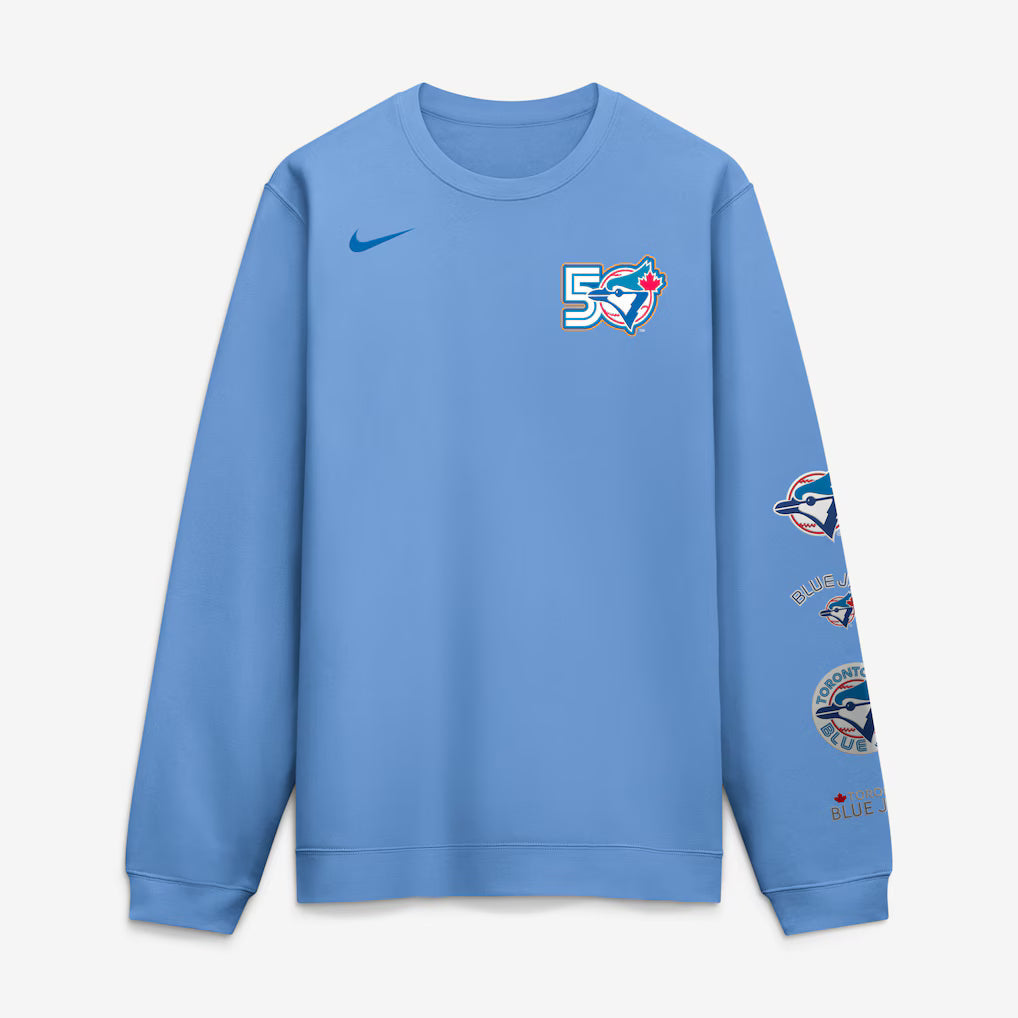 Toronto Blue Jays MLB Nike Men Light Blue 50th Anniversary Club Crew Sweatshirt product image 3, provided for visual